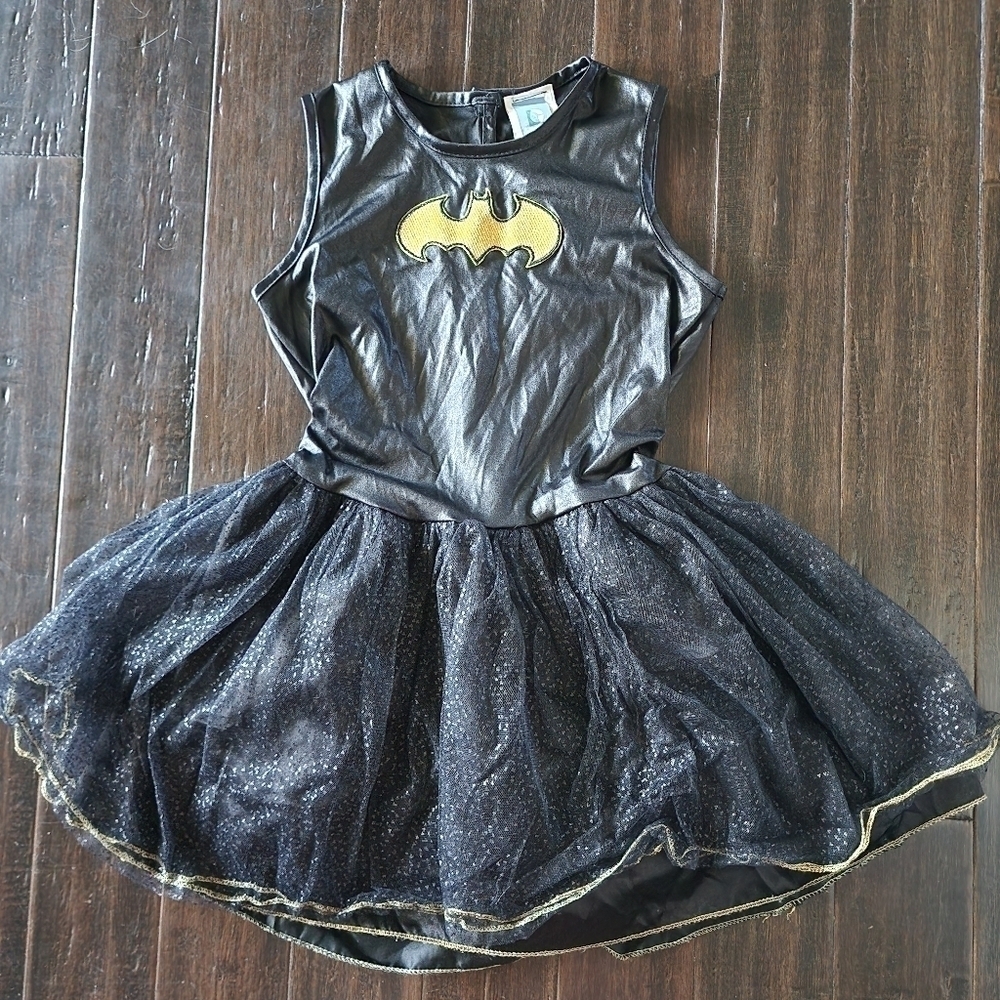 Batgirl Halloween Costume Tutu Dress Girl's Size Medium M w/ Bat Symbol Tattoo